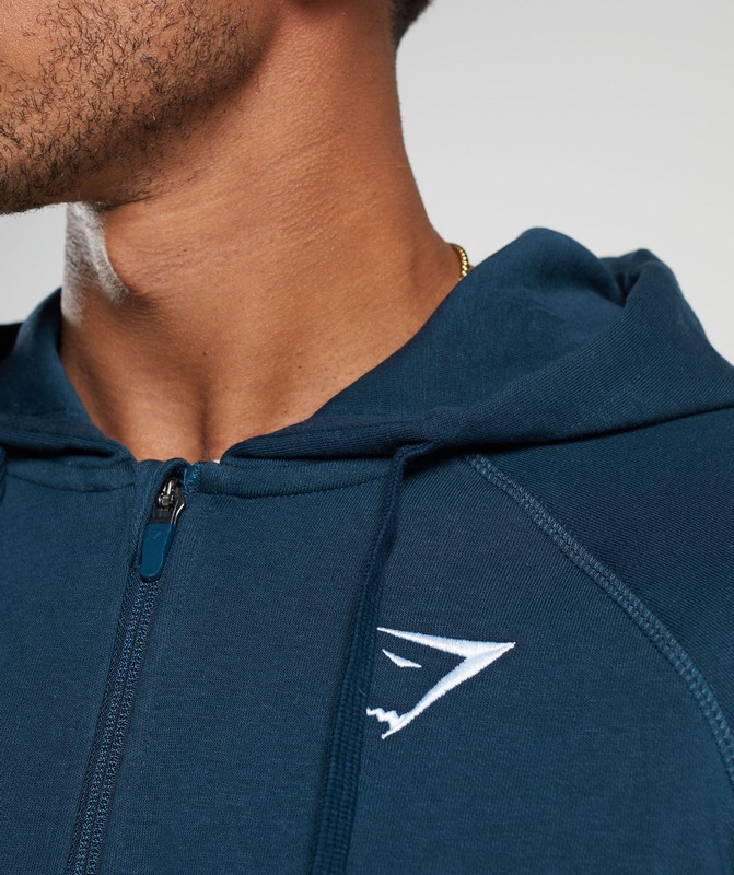 Gymshark Crest Zip Up Hoodie Hoodie Heren Donkerblauw | QEKD35872