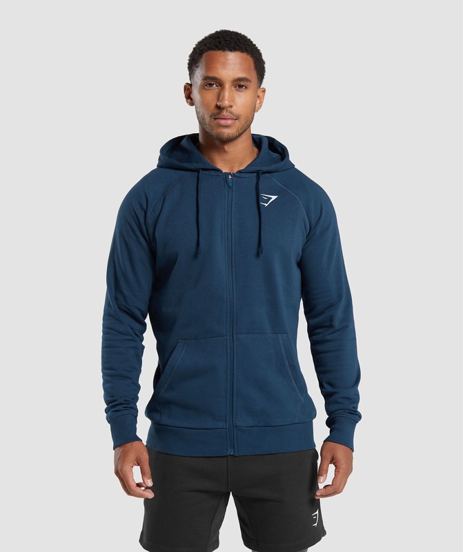 Gymshark Crest Zip Up Hoodie Hoodie Heren Donkerblauw | QEKD35872