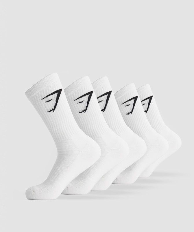 Gymshark Crew Socks 5Pk Sokken Dames Wit | KENI04369