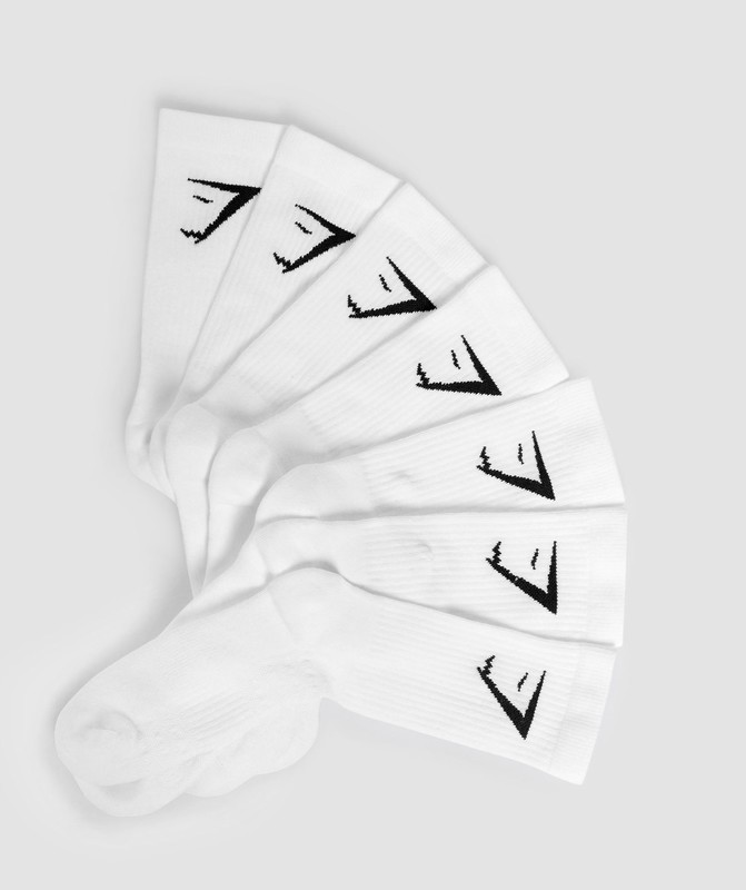 Gymshark Crew Socks 7pk Sokken Dames Wit | EUAG34920