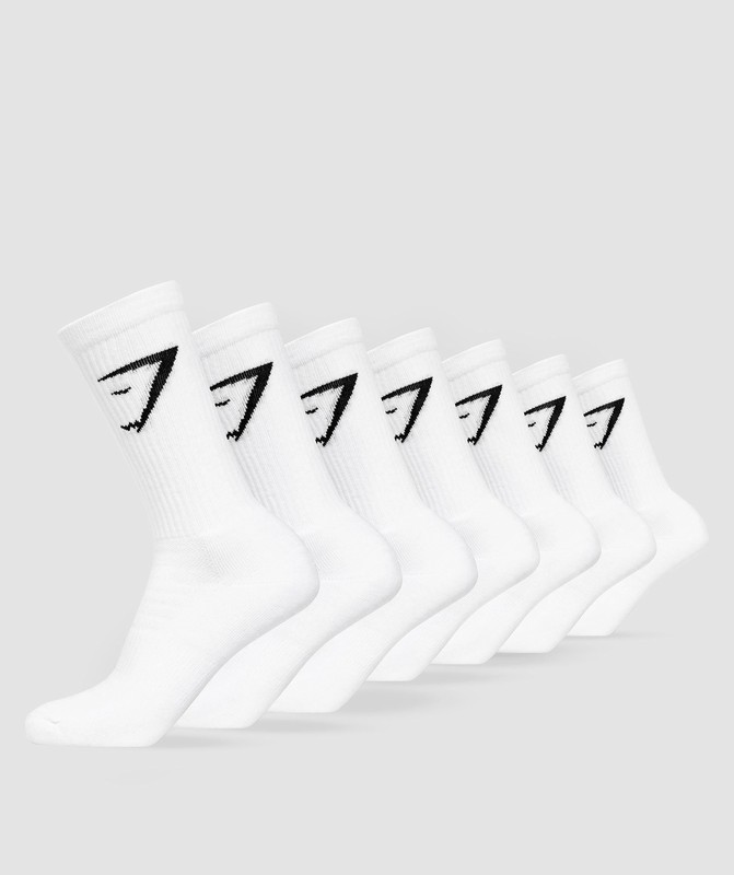 Gymshark Crew Socks 7pk Sokken Dames Wit | EUAG34920