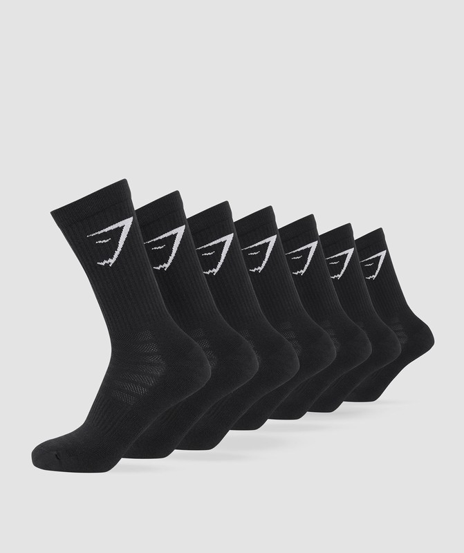 Gymshark Crew Socks 7pk Sokken Heren Zwart | KAJN53178