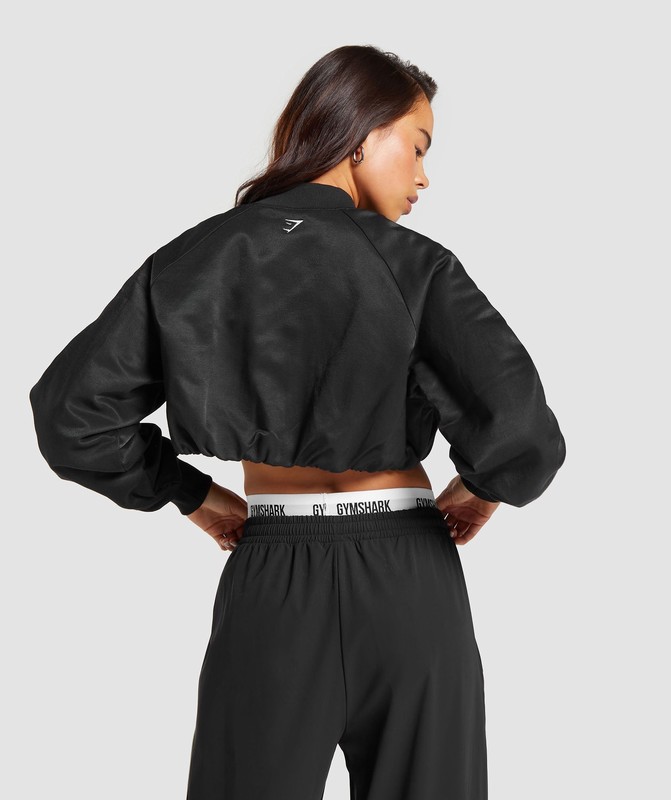Gymshark Cropped Bomber Jacket Jas Dames Zwart | DZKW59361