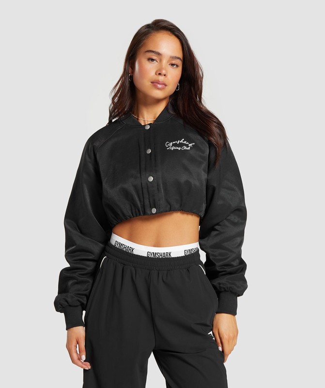 Gymshark Cropped Bomber Jacket Jas Dames Zwart | DZKW59361