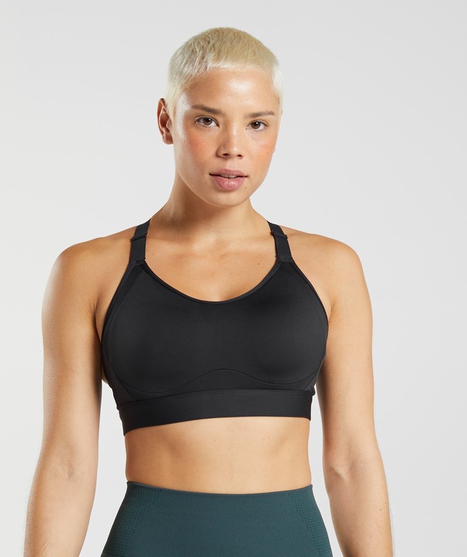 Gymshark Cut Out Back High Support Sports Bra, B/C-E/F Sport BH Dames Zwart | GHMY75390