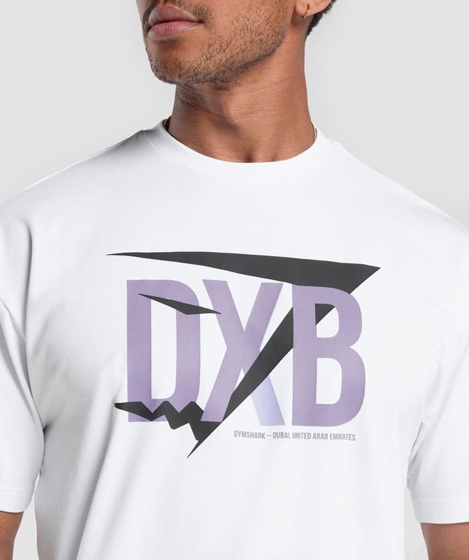 Gymshark DXB OS Tee GFX T-Shirt Heren Wit | VSOR90638