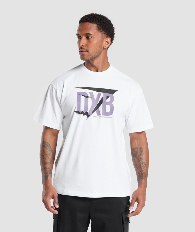 Gymshark DXB OS Tee GFX T-Shirt Heren Wit | VSOR90638