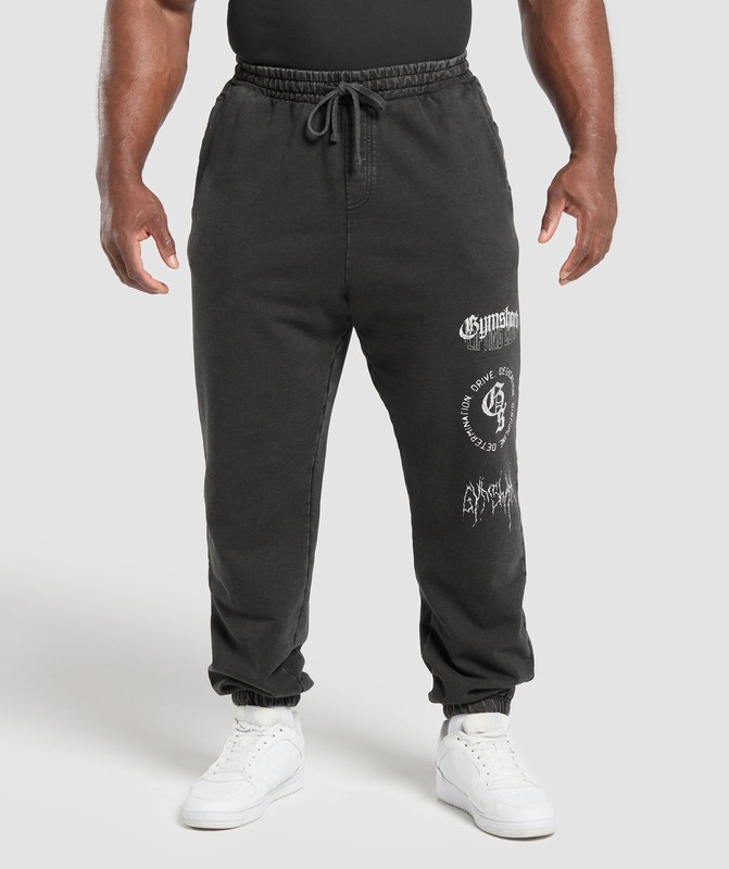 Gymshark Distressed Graphic Joggers Joggingbroek Heren Zwart Lichtturkoois | NPIZ75613