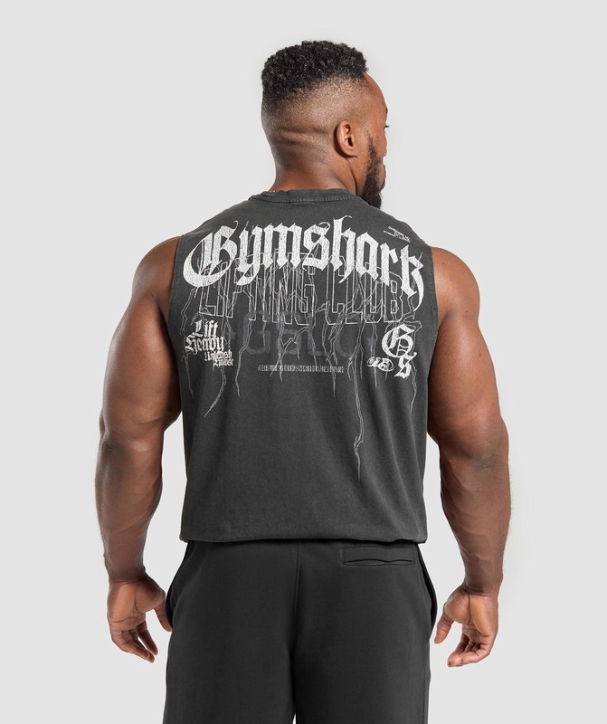 Gymshark Distressed Graphic Tank Tanktop Heren Zwart Lichtturkoois | ATSO71092