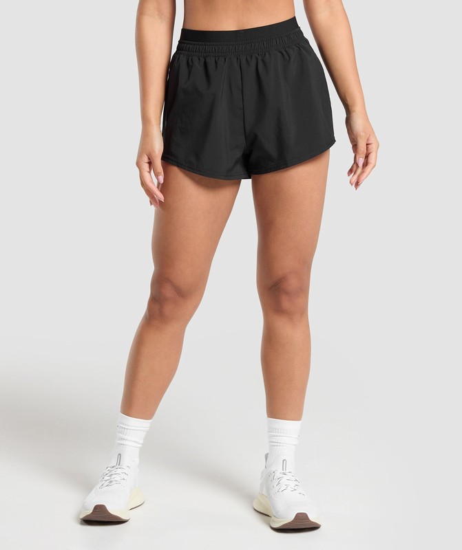 Gymshark Double Waistband Shorts Korte Broek Dames Zwart Zwart | WLFB16724