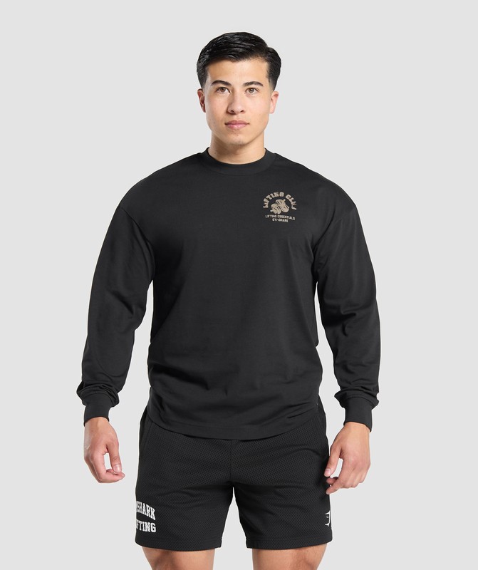 Gymshark Dumbbells Long Sleeve T-Shirt. T-Shirt Heren Zwart | CVSP58472