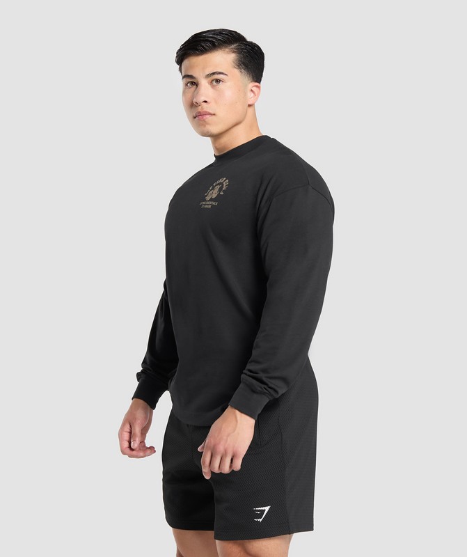 Gymshark Dumbbells Long Sleeve T-Shirt. T-Shirt Heren Zwart | CVSP58472