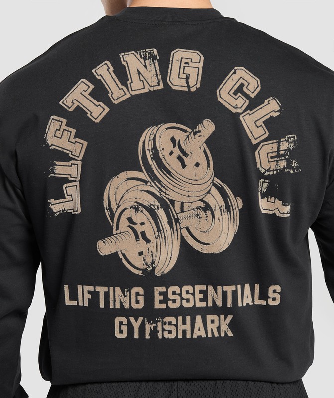 Gymshark Dumbbells Long Sleeve T-Shirt. T-Shirt Heren Zwart | CVSP58472
