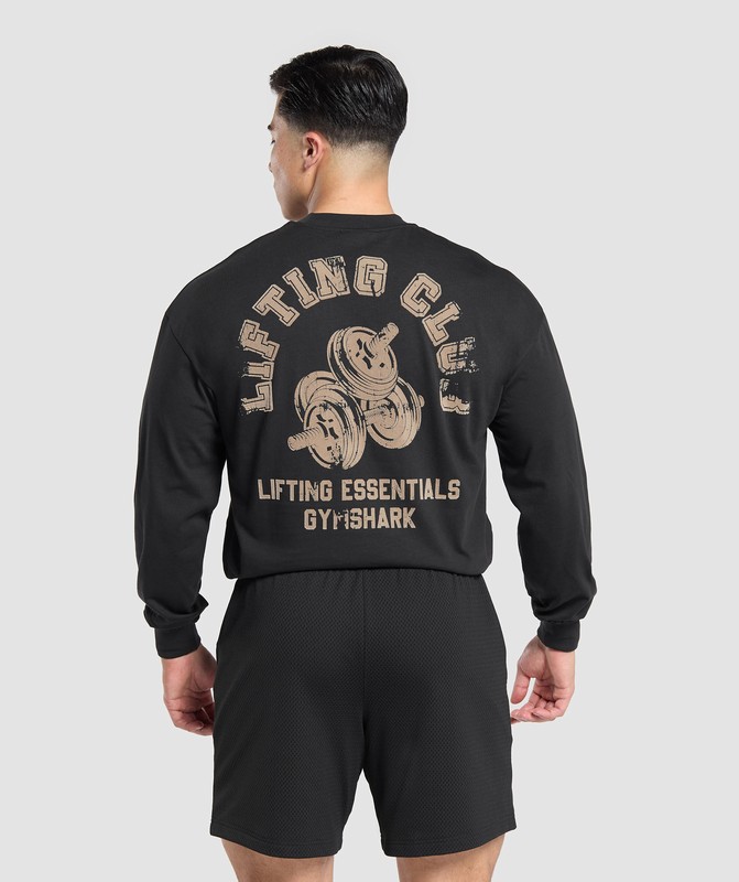 Gymshark Dumbbells Long Sleeve T-Shirt. T-Shirt Heren Zwart | CVSP58472