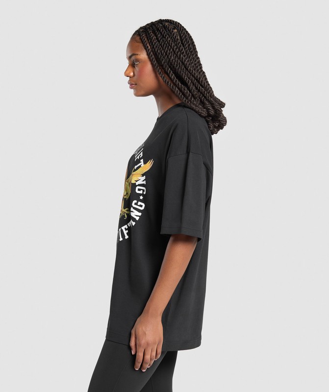 Gymshark Eagle Lifting Oversized Graphic T-Shirt T-Shirt Dames Zwart | ALOX85293