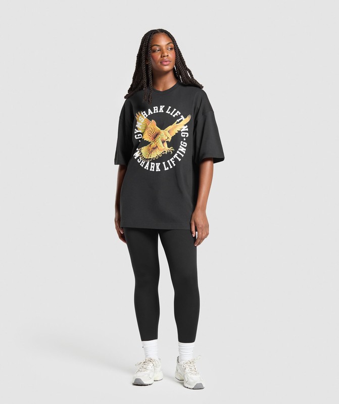 Gymshark Eagle Lifting Oversized Graphic T-Shirt T-Shirt Dames Zwart | ALOX85293