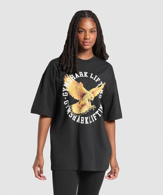 Gymshark Eagle Lifting Oversized Graphic T-Shirt T-Shirt Dames Zwart | ALOX85293