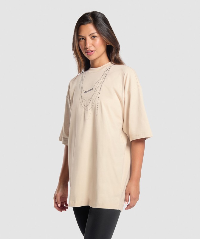 Gymshark Elevate Chain Oversized T-Shirt T-Shirt Dames Room Beige | EPJR69053