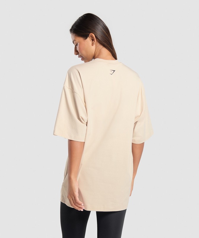 Gymshark Elevate Chain Oversized T-Shirt T-Shirt Dames Room Beige | EPJR69053