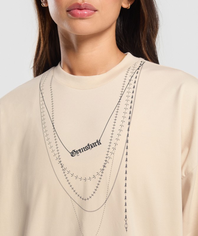 Gymshark Elevate Chain Oversized T-Shirt T-Shirt Dames Room Beige | EPJR69053