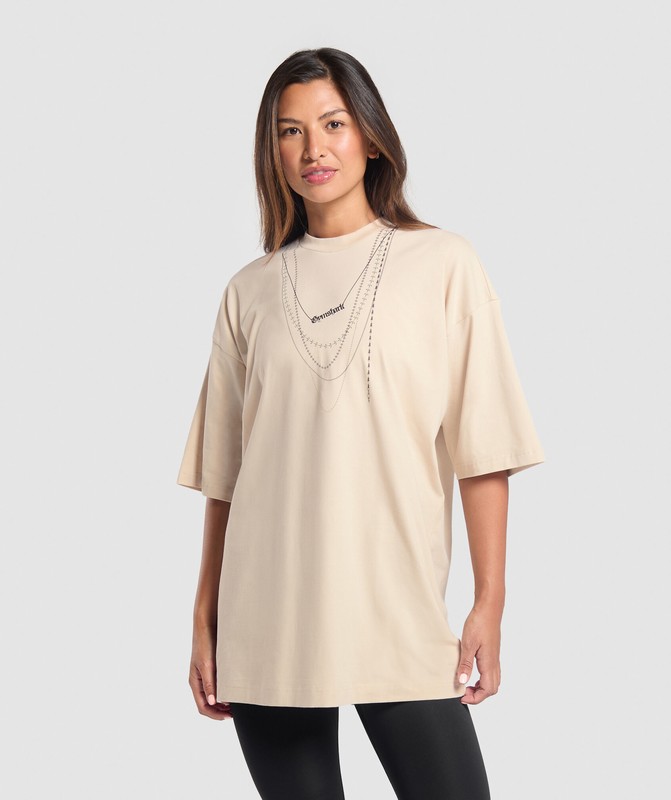 Gymshark Elevate Chain Oversized T-Shirt T-Shirt Dames Room Beige | EPJR69053