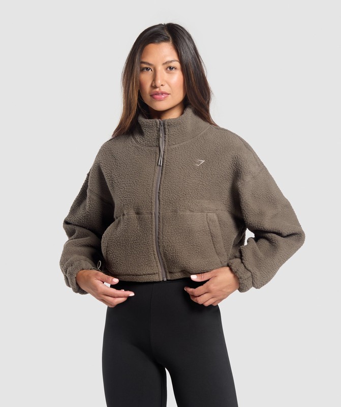 Gymshark Elevate Fleece Midi Jacket Jas Dames Camo Bruin | VKCA72819