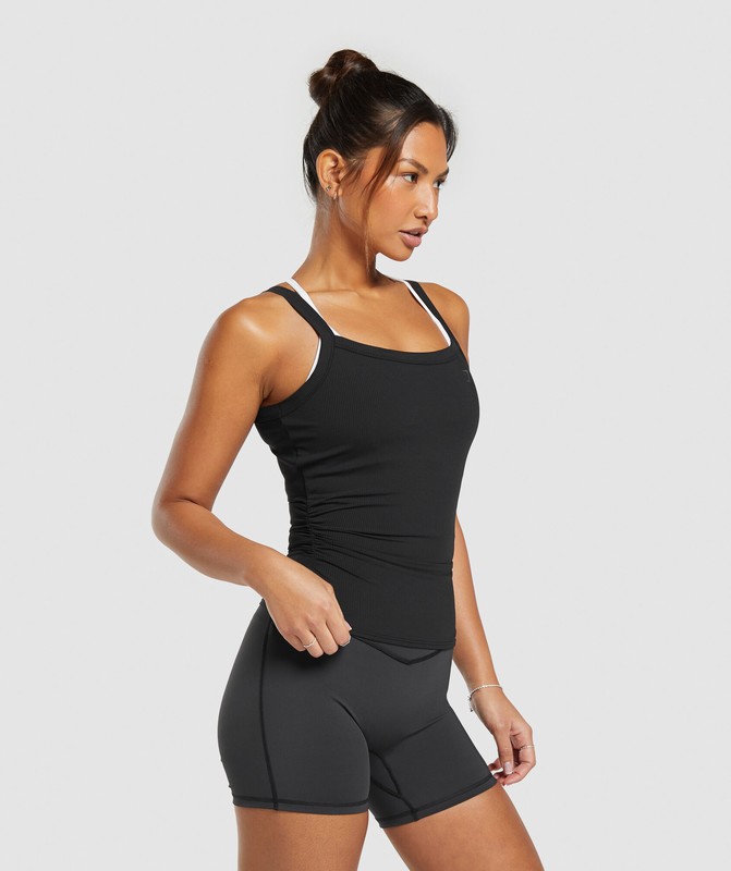 Gymshark Elevate Ruched Tank Tanktop Dames Zwart | MIKW53216