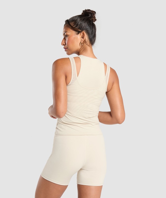 Gymshark Elevate Tattoo Graphic Tank With Shelf Tanktop Dames Room Beige | DOQW18629