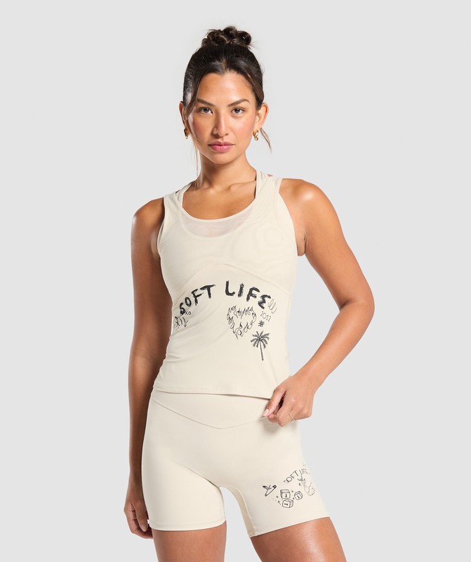 Gymshark Elevate Tattoo Graphic Tank With Shelf Tanktop Dames Room Beige | DOQW18629