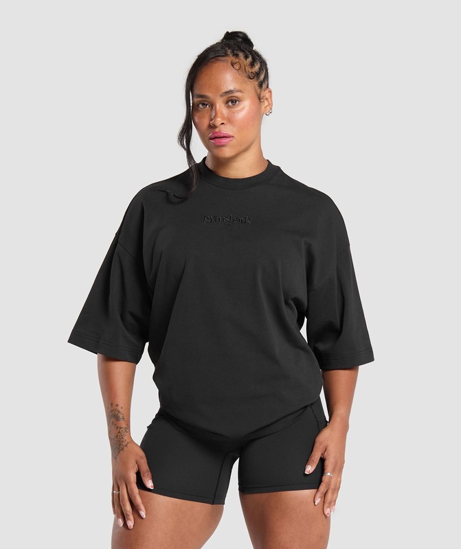 Gymshark Embroidered Logo Oversized T-Shirt T-Shirt Dames Zwart | FEIJ35241