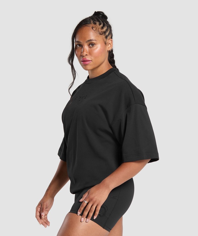 Gymshark Embroidered Oversized T-Shirt T-Shirt Dames Zwart Lichtturkoois | XAFM64137