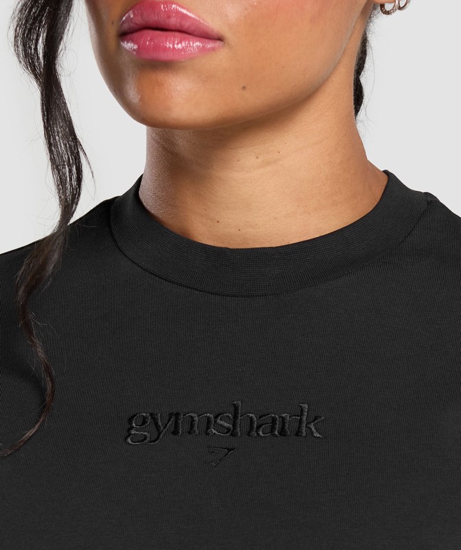 Gymshark Embroidered Oversized T-Shirt T-Shirt Dames Zwart Lichtturkoois | XAFM64137