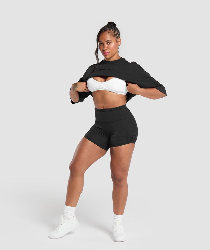 Gymshark Embroidered Oversized T-Shirt T-Shirt Dames Zwart Lichtturkoois | XAFM64137
