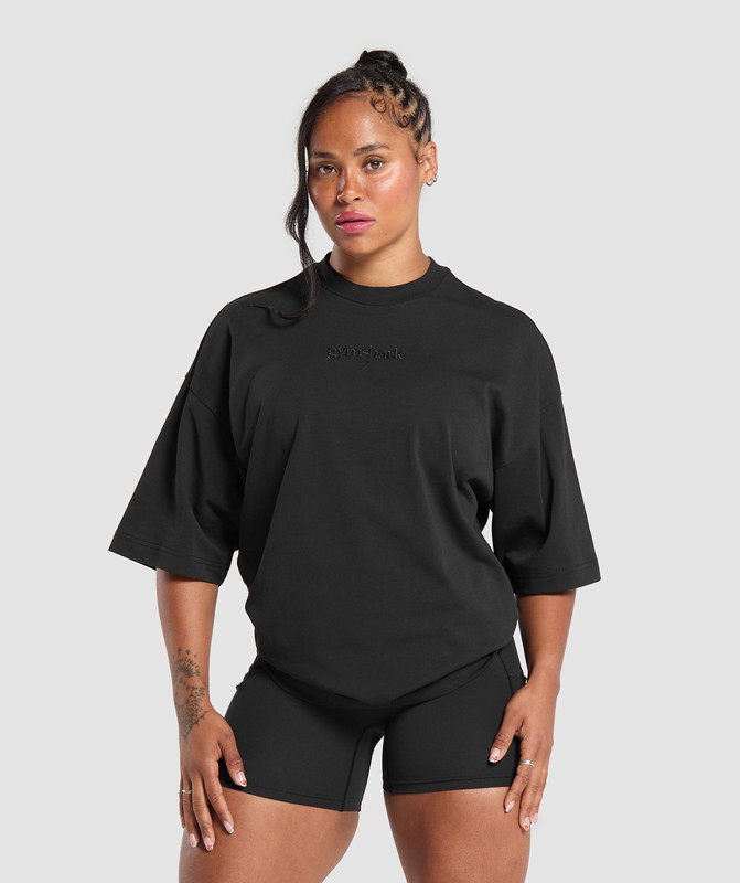 Gymshark Embroidered Oversized T-Shirt T-Shirt Dames Zwart Lichtturkoois | XAFM64137