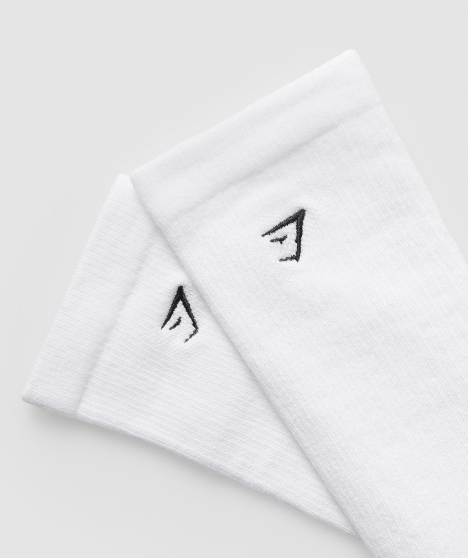 Gymshark Embroidered Terry Single Socks Sokken Heren Wit | WXTD72053