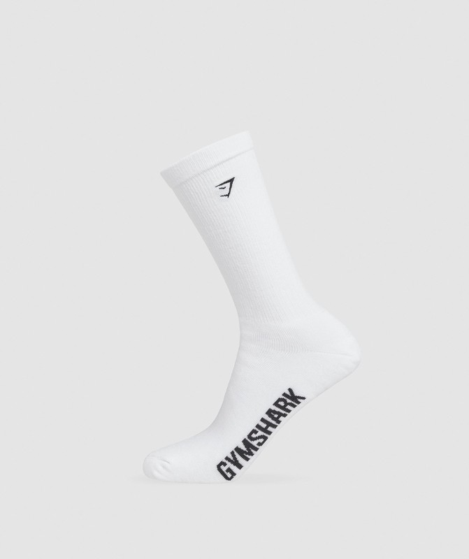 Gymshark Embroidered Terry Single Socks Sokken Heren Wit | WXTD72053