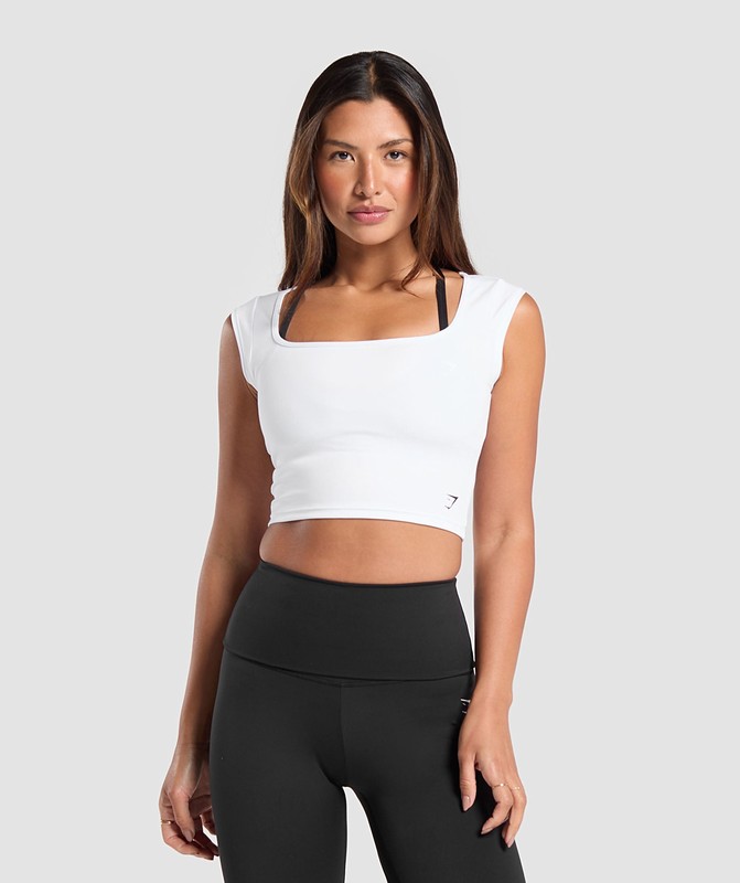 Gymshark Everyday Cap Sleeve Crop Top Crop Top Dames Wit | PEQJ89047