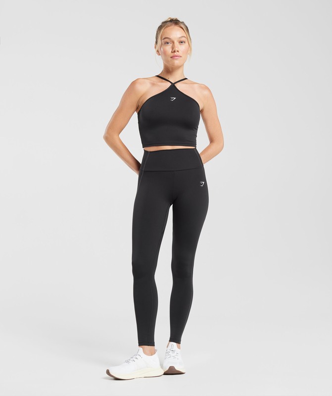 Gymshark Everyday Halter Neck Ribbon Tank Tanktop Dames Zwart | RFWN84179