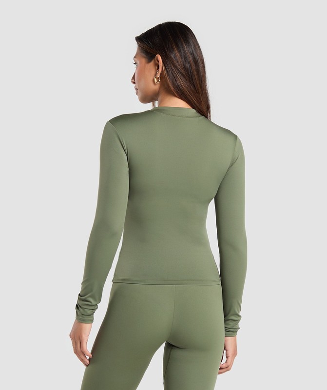 Gymshark Everyday High Neck Long Sleeve Top Top Dames Olijfgroen | BVXO92175