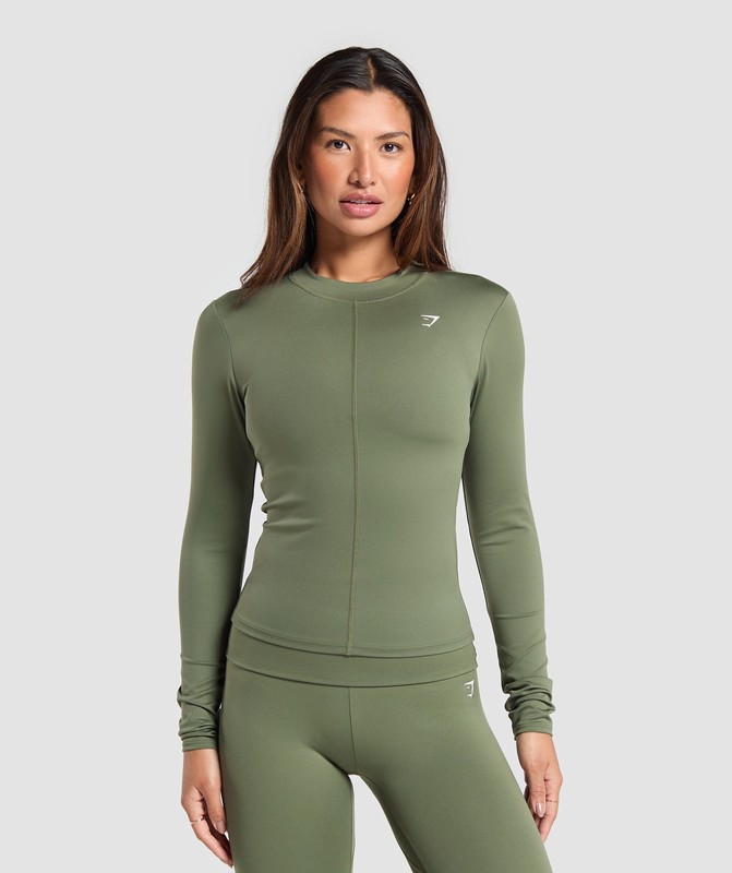 Gymshark Everyday High Neck Long Sleeve Top Top Dames Olijfgroen | BVXO92175