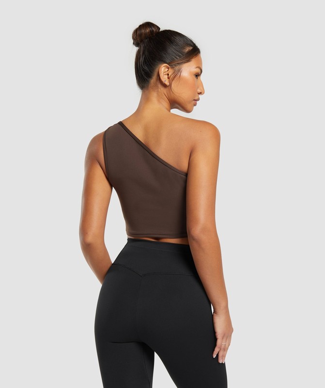 Gymshark Everyday One Shoulder Ruched Tank Tanktop Dames Bruin | SVWR27863