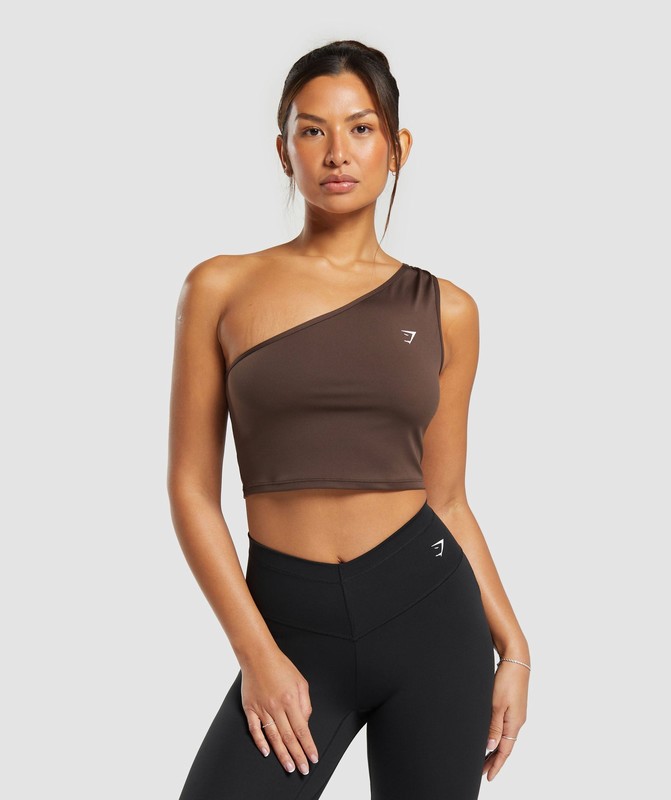 Gymshark Everyday One Shoulder Ruched Tank Tanktop Dames Bruin | SVWR27863