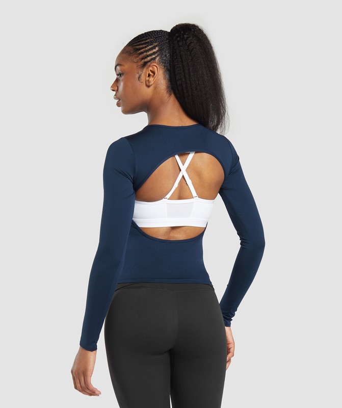 Gymshark Everyday Open Back Long Sleeve Top Top Dames Donkerblauw | JQBI52370