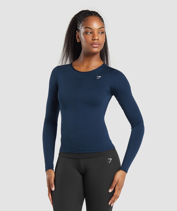 Gymshark Everyday Open Back Long Sleeve Top Top Dames Donkerblauw | JQBI52370