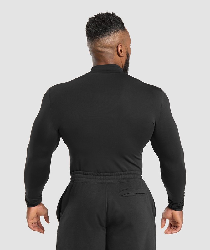 Gymshark Everyday Seamless Mock Long Sleeve T-Shirt T-Shirt Heren Zwart | QXJC68207