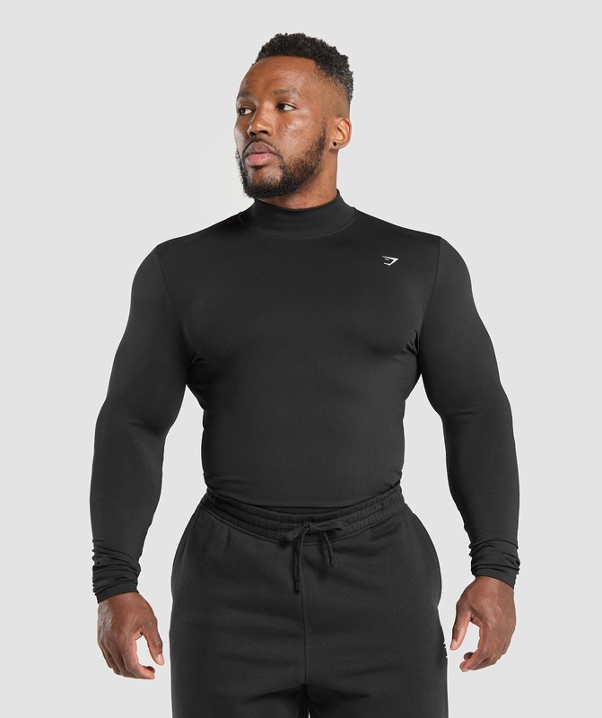 Gymshark Everyday Seamless Mock Long Sleeve T-Shirt T-Shirt Heren Zwart | QXJC68207