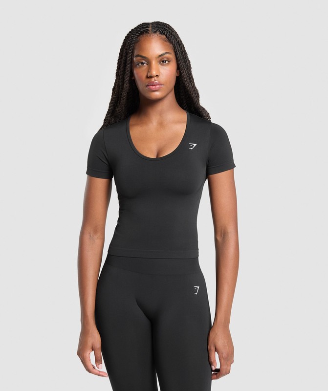 Gymshark Everyday Seamless Tight Fit Crew Neck Tee T-Shirt Dames Zwart | ZUMH85023