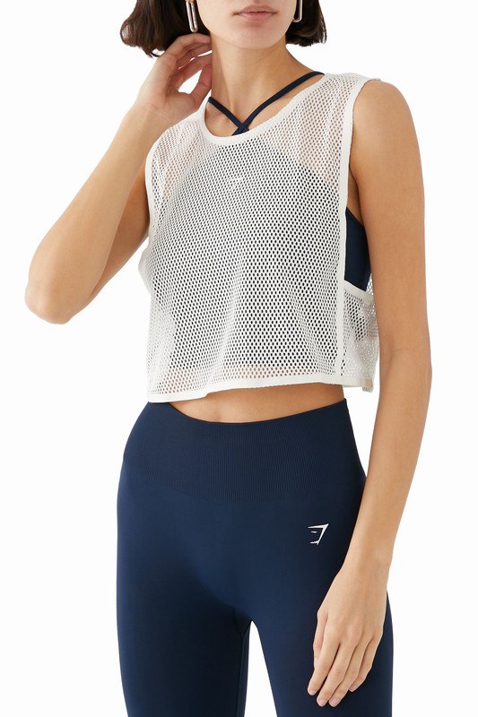 Gymshark Everywear Cropped Mesh Tank Tanktop Dames Wit | GWCZ02159