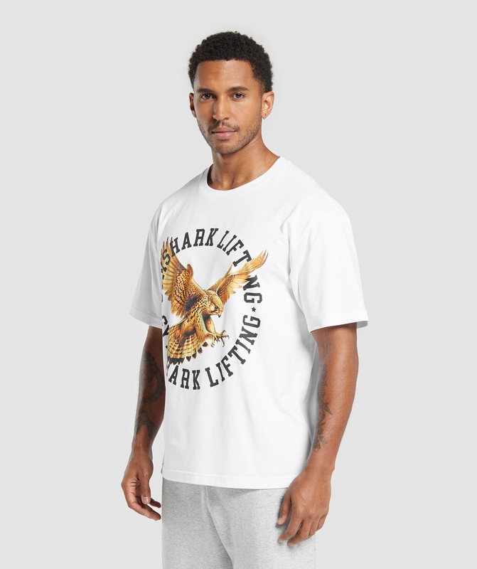 Gymshark Falcon Lifting Oversized Graphic T-Shirt T-Shirt Heren Wit | NKWU67934