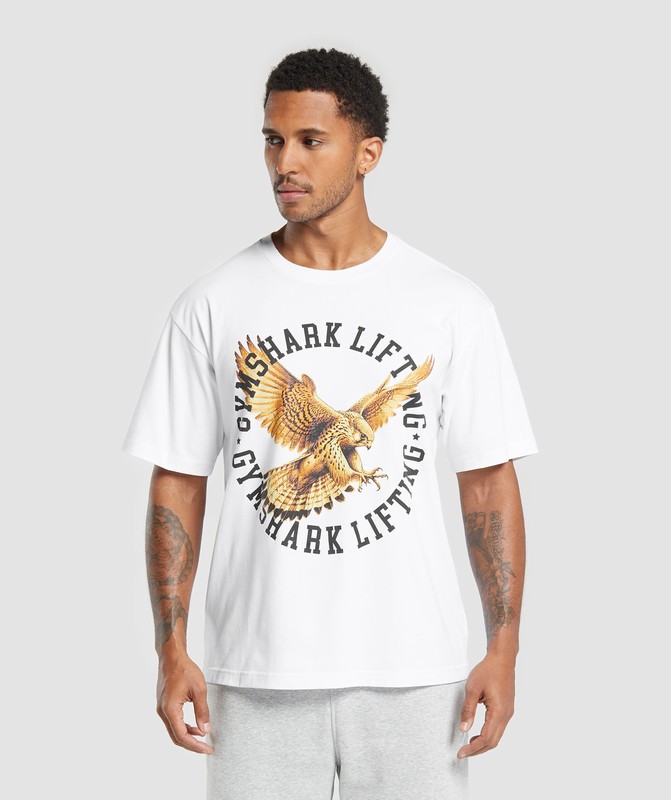 Gymshark Falcon Lifting Oversized Graphic T-Shirt T-Shirt Heren Wit | NKWU67934